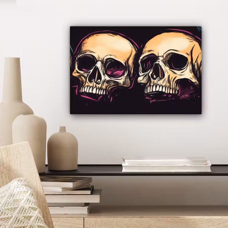 Schedels - Graffiti - Neon canvas 2cm klein -sfeer6