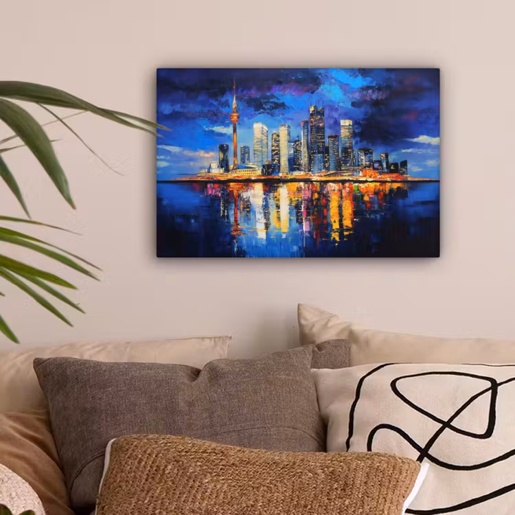Skyline Toronto - Modern - Stadslicht - Blauw canvas 2cm klein -sfeer1