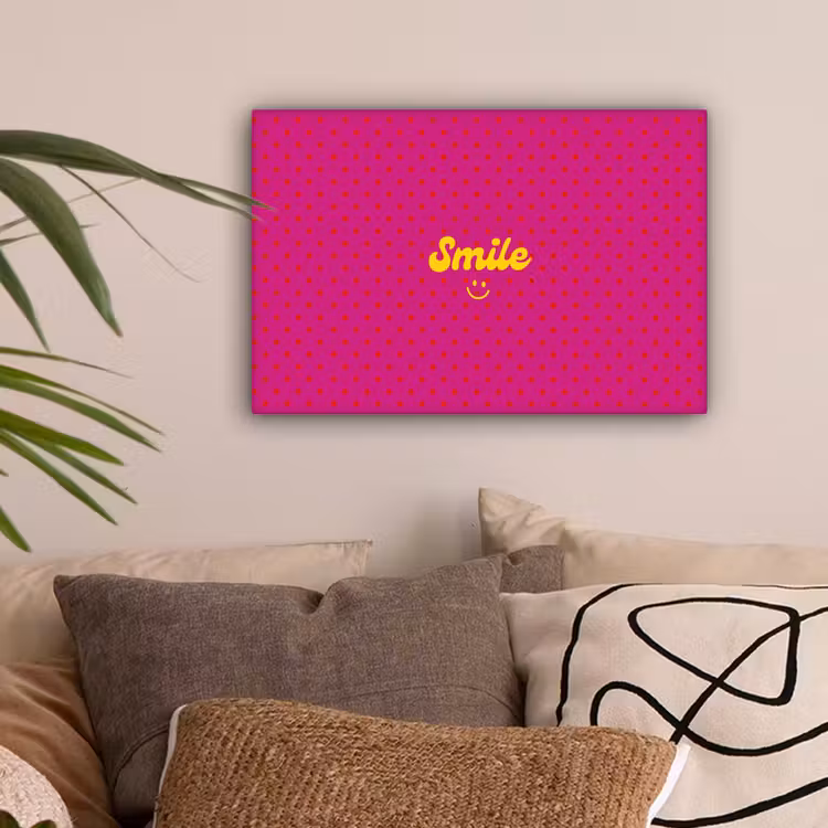 Smile - Stippen - Geel - Smiley - Roze canvas 2cm klein -sfeer1