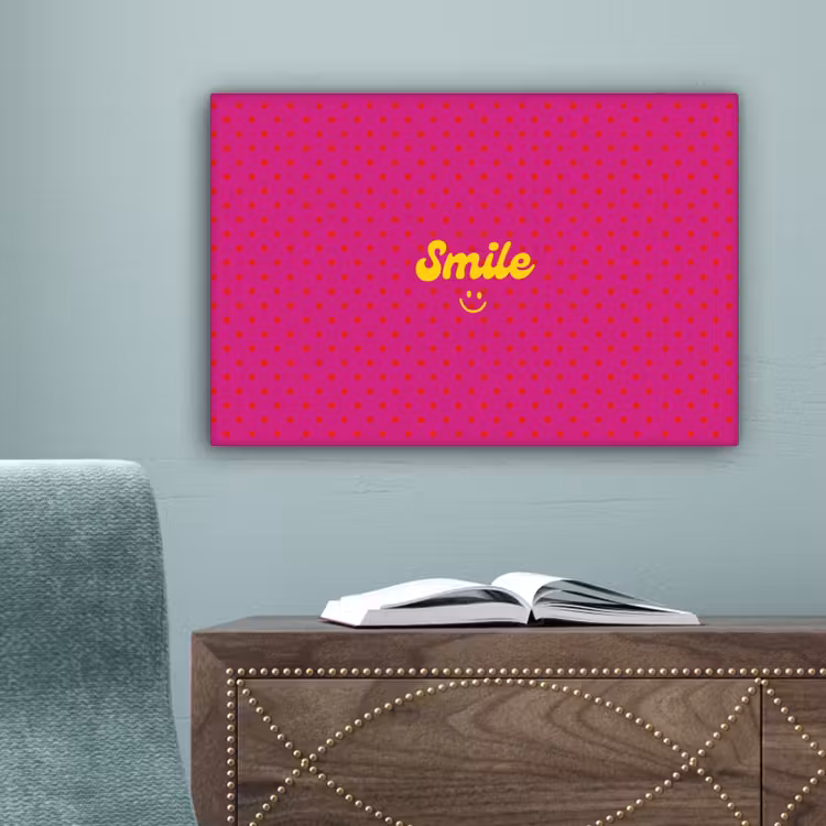 Smile - Stippen - Geel - Smiley - Roze canvas 2cm klein -sfeer4