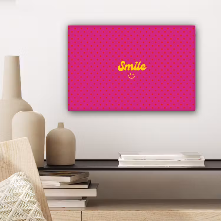 Smile - Stippen - Geel - Smiley - Roze canvas 2cm klein -sfeer6