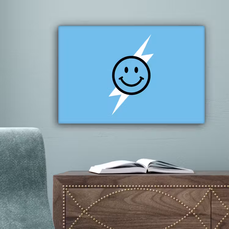 Smiley - Blauw - Bliksem canvas 2cm klein -sfeer4