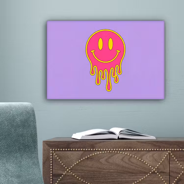 Smiley - Drip - Neon canvas 2cm klein -sfeer4
