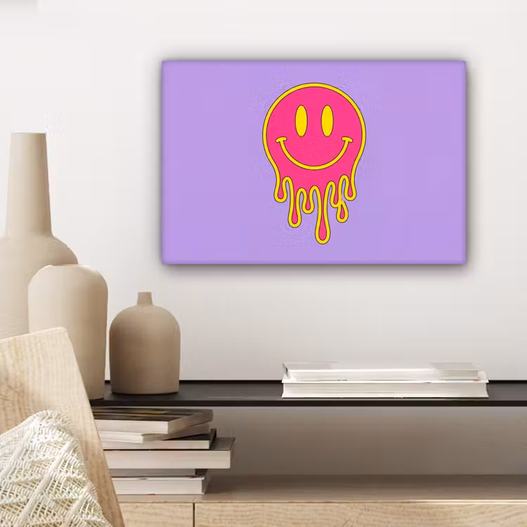 Smiley - Drip - Neon canvas 2cm klein -sfeer6