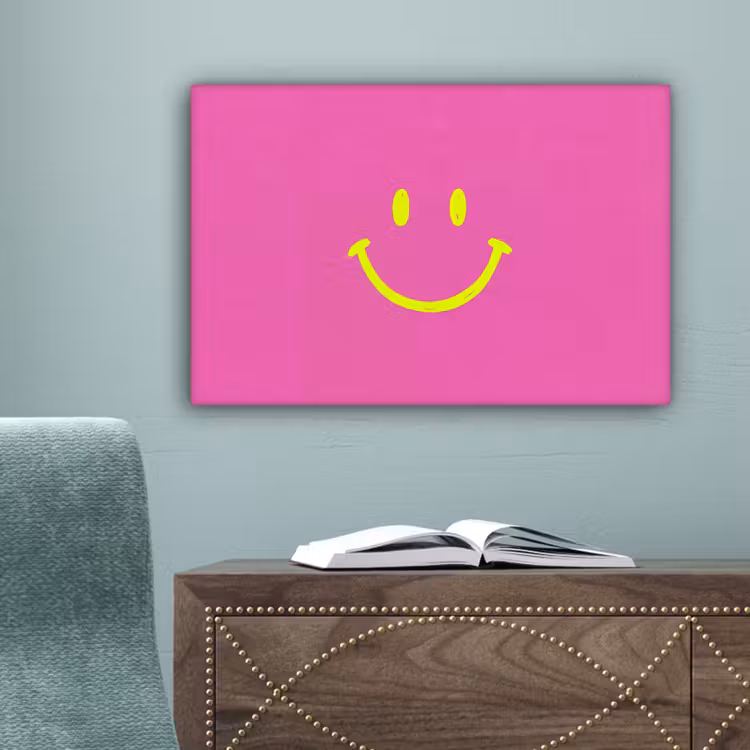Smiley - Vrolijk - Roze canvas 2cm klein -sfeer4