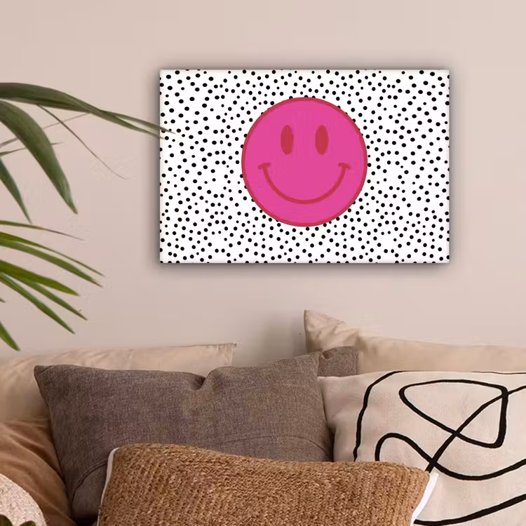 Smiley - Roze - Stippen canvas 2cm klein -sfeer1