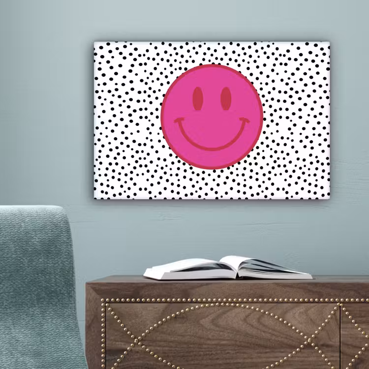 Smiley - Roze - Stippen canvas 2cm klein -sfeer4