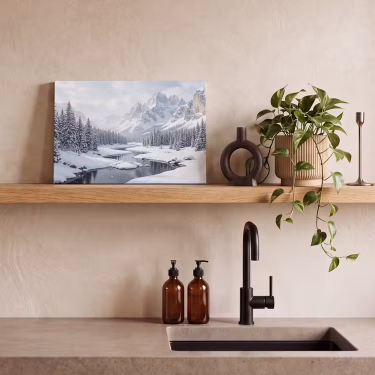Sneeuwlandschap - Bergen - Rivier - Winter canvas 2cm klein -sfeer3