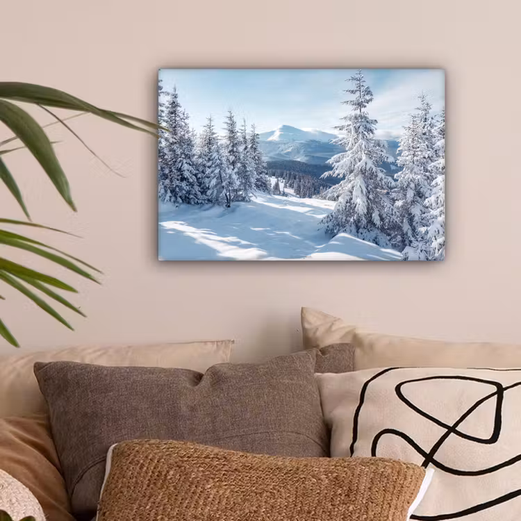 Sneeuw - Winter - Landschap - Bergen canvas 2cm klein -sfeer1