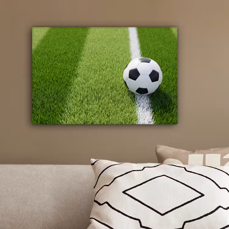 Voetbal - Grasveld - Sport - Groen canvas 2cm klein -sfeer3