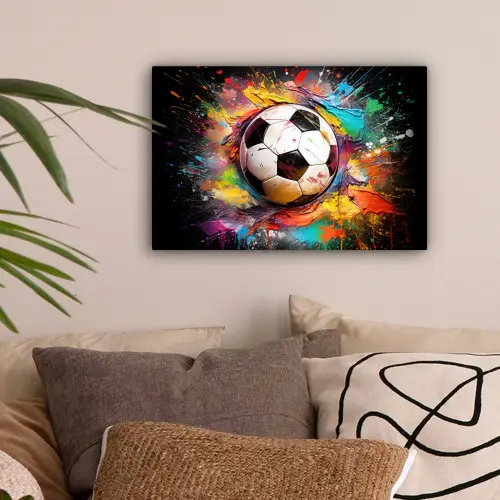 Voetbal - Verf - Kleuren - Zwart - Wit canvas 2cm klein -sfeer1