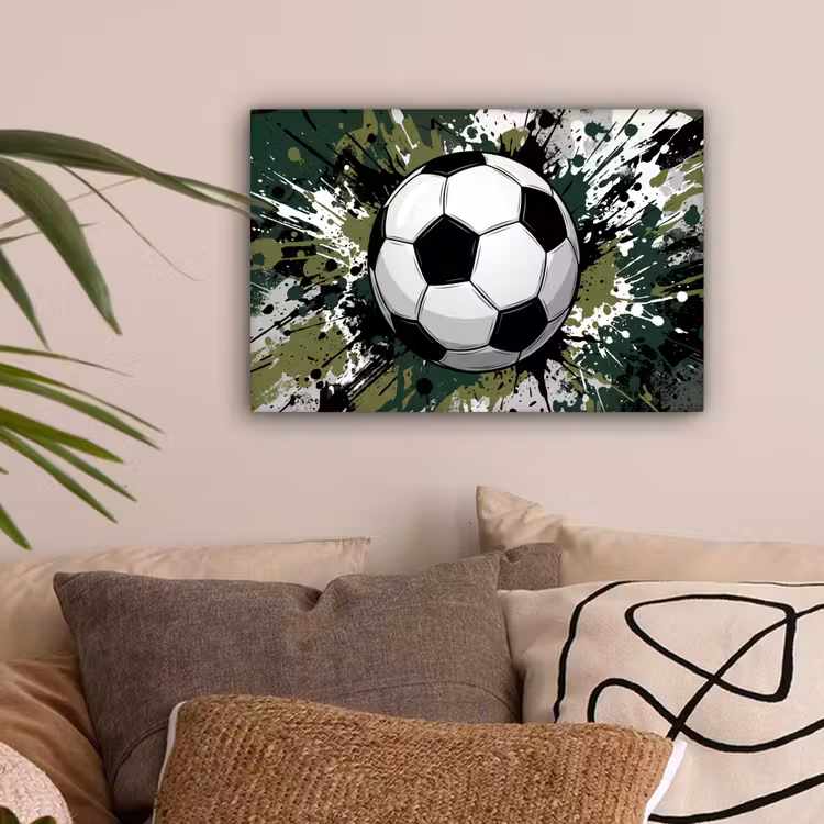 Voetbal - Verf - Spetters - Groen canvas 2cm klein -sfeer1
