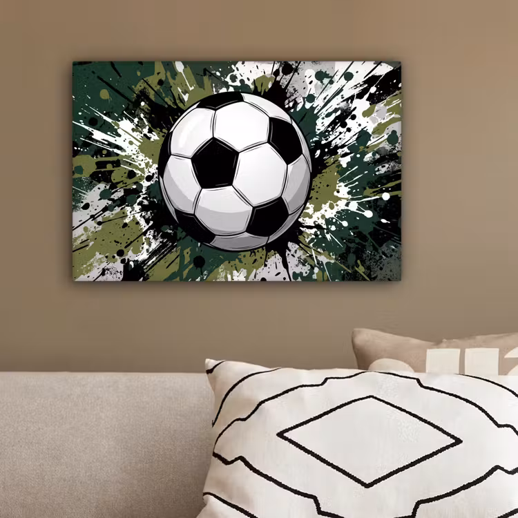 Voetbal - Verf - Spetters - Groen canvas 2cm klein -sfeer3