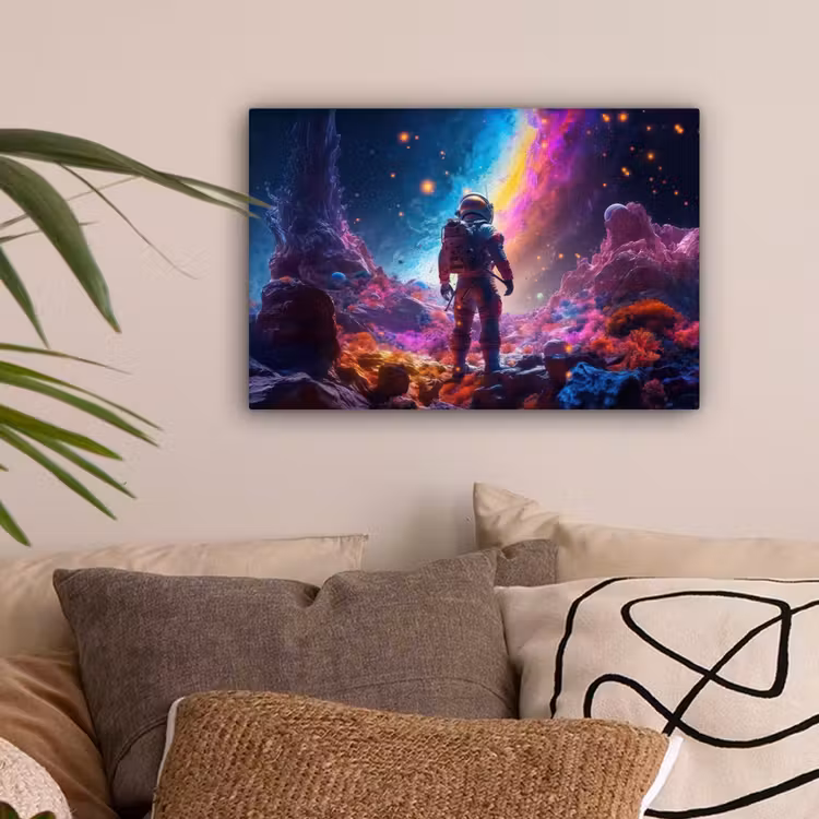 Ruimte - Astronaut - Neon - Sterren canvas 2cm klein -sfeer1