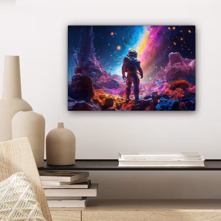 Ruimte - Astronaut - Neon - Sterren canvas 2cm klein -sfeer6
