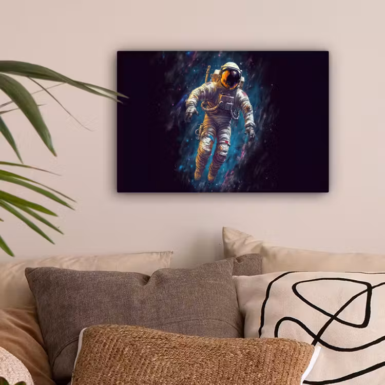 Ruimte - Neon - Astronaut - Sterren canvas 2cm klein -sfeer1