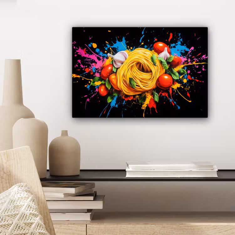 Spaghetti - Graffiti - Verf - Kleurrijk - Eten - Modern canvas 2cm klein -sfeer6