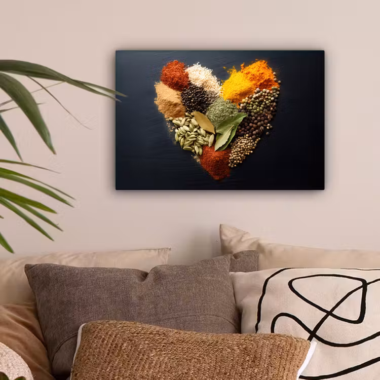 Specerijen - Mix - Hartvorm - Zwart canvas 2cm klein -sfeer1