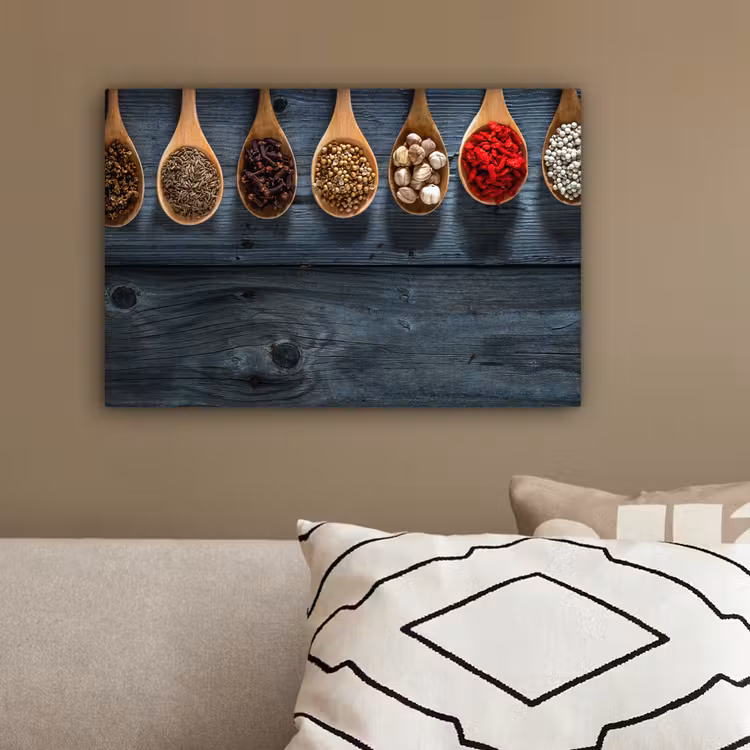 Kruiden - Lepels - Hout - Keuken - Specerijen - Industrieel canvas 2cm klein -sfeer3