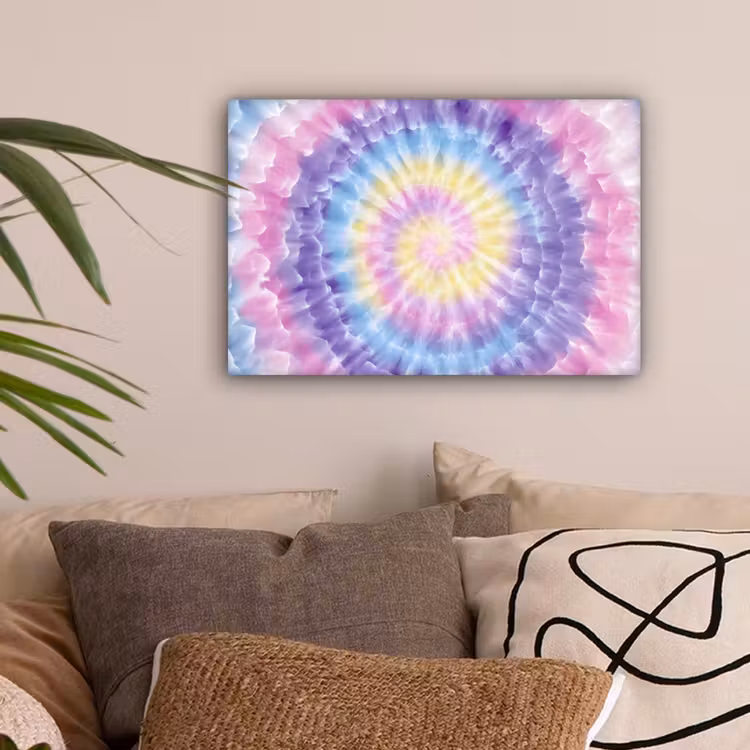 Spiraal - Tie dye - Pasteltinten canvas 2cm klein -sfeer1