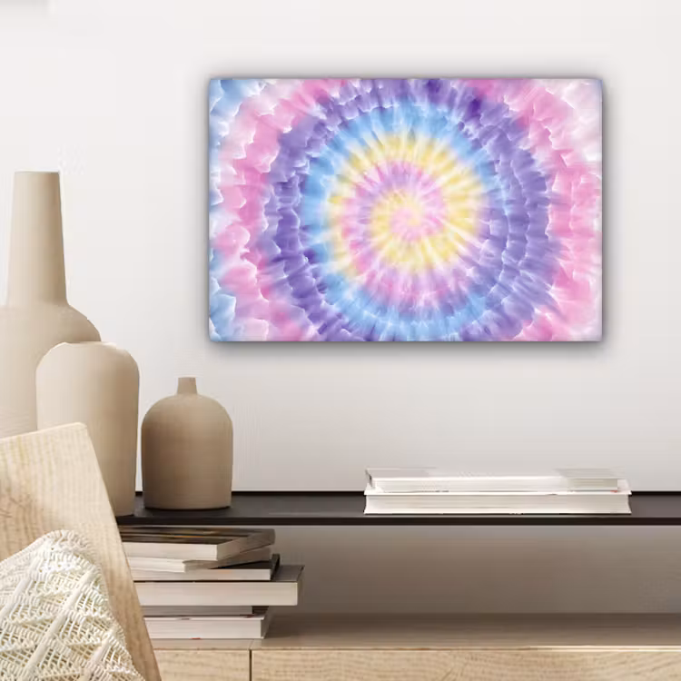 Spiraal - Tie dye - Pasteltinten canvas 2cm klein -sfeer6