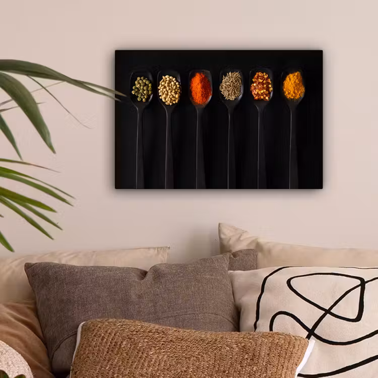 Lepels - Specerijen - Zwart - Kruiden - Rustiek canvas 2cm klein -sfeer1