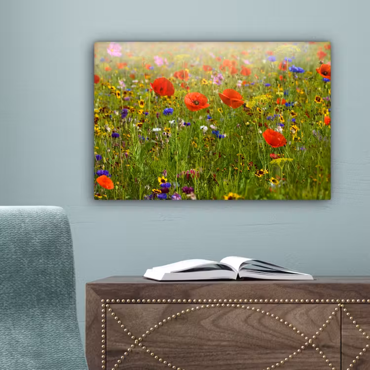 Lente - Bloemen - Rood - Klaproos - Gras - Groen canvas 2cm klein -sfeer4