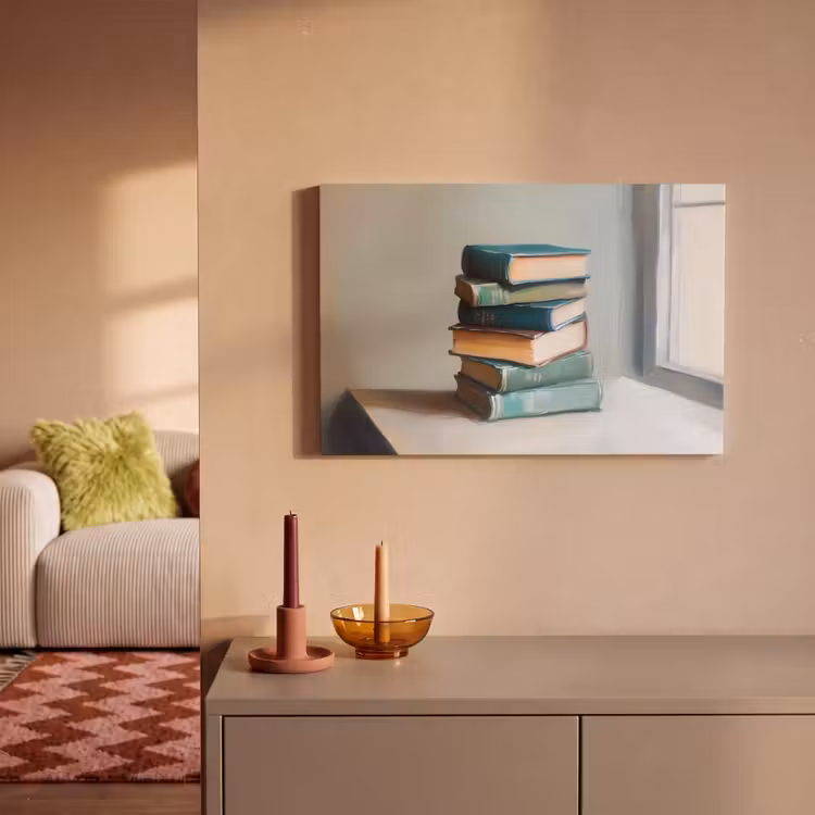 Stapel - Boeken - Groen - Daglicht canvas 2cm klein -sfeer1