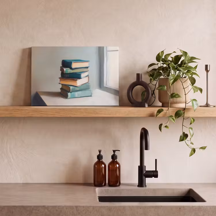 Stapel - Boeken - Groen - Daglicht canvas 2cm klein -sfeer3