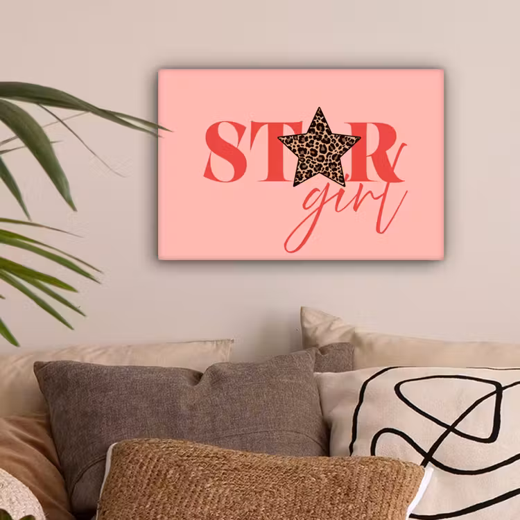 Star girl - Roze - Panter - Ster canvas 2cm klein -z3d