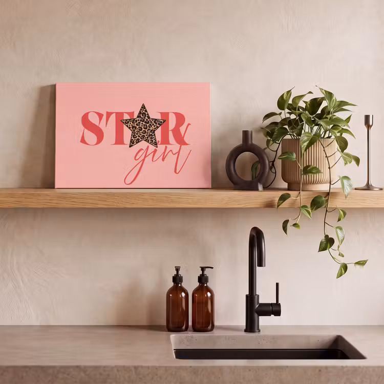 Star girl - Roze - Panter - Ster canvas 2cm klein -sfeer3