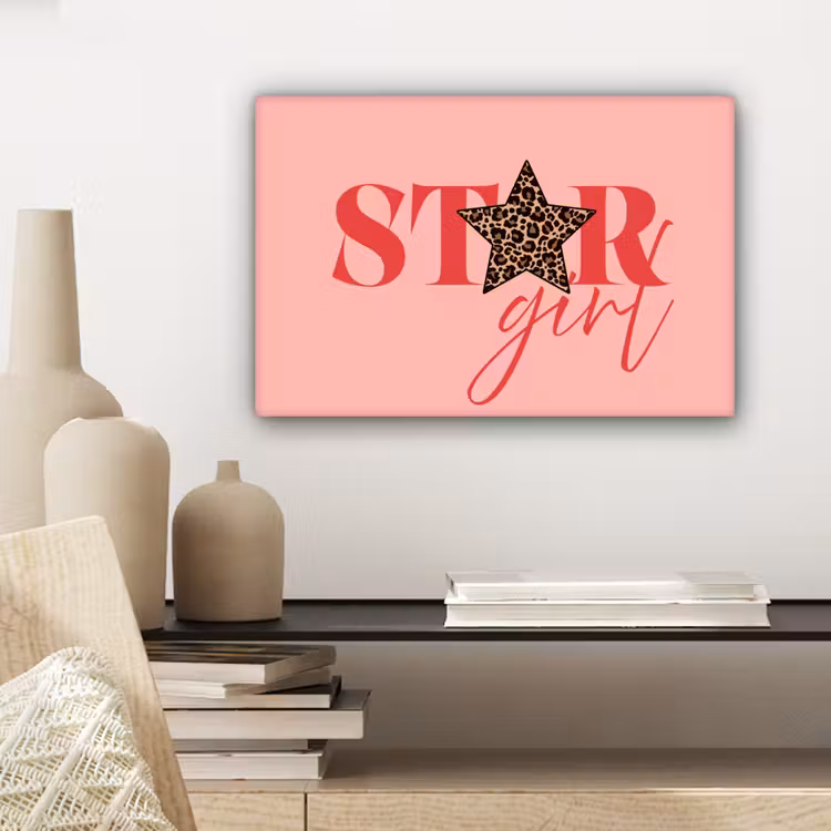 Star girl - Roze - Panter - Ster canvas 2cm klein -sfeer6