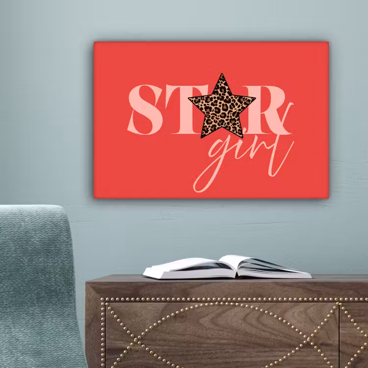 Star girl - Rood - Panter - Ster canvas 2cm klein -sfeer1