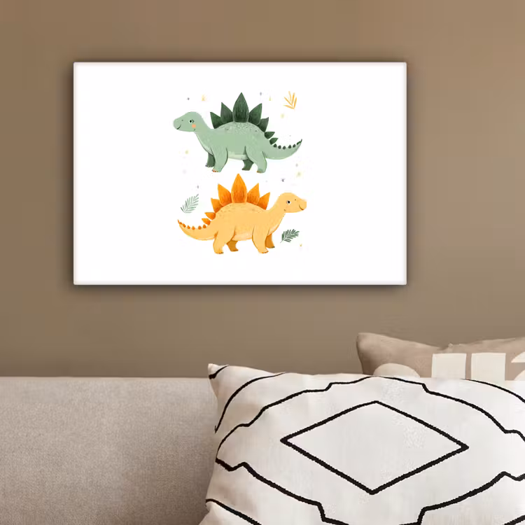 Sterren - Stegosaurussen - Blaadjes - Groen canvas 2cm klein -sfeer3