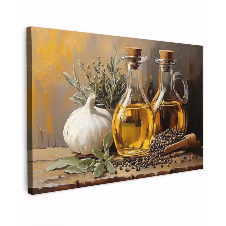 Stilleven - Olijfolie - Knoflook - Kruiden canvas 2cm klein -z3d