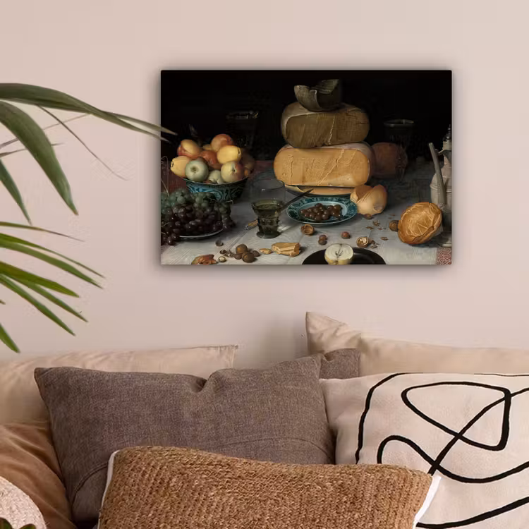 Stilleven met kazen - Schilderij van Floris Claesz. van Dijck canvas 2cm klein -sfeer1