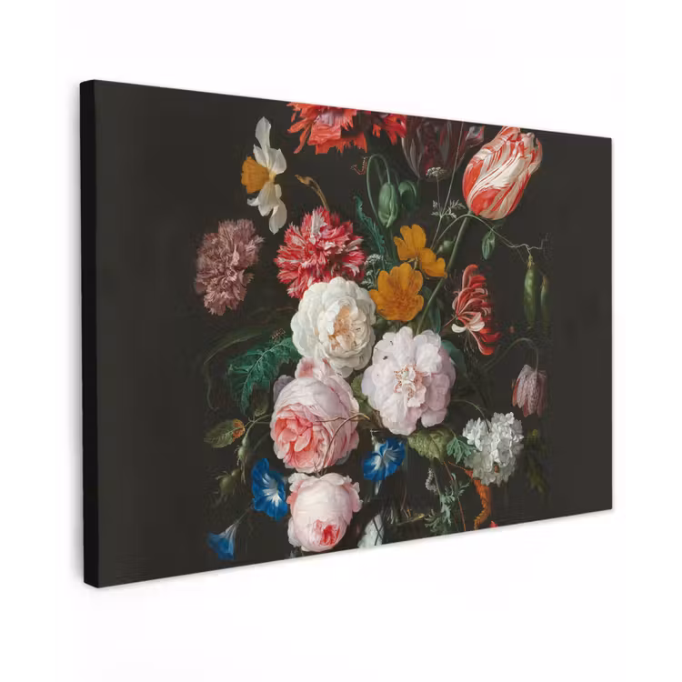 Stilleven met bloemen in een glazen vaas - Schilderij van Jan Davidsz. de Heem canvas 2cm klein -z3d