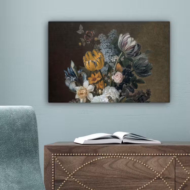 Stilleven met bloemen - Schilderij van Eelke Jelles Eelkema canvas 2cm klein -sfeer4