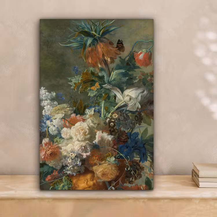 Stilleven met bloemen - Schilderij van Jan van Huysum canvas 2cm klein -sfeer1