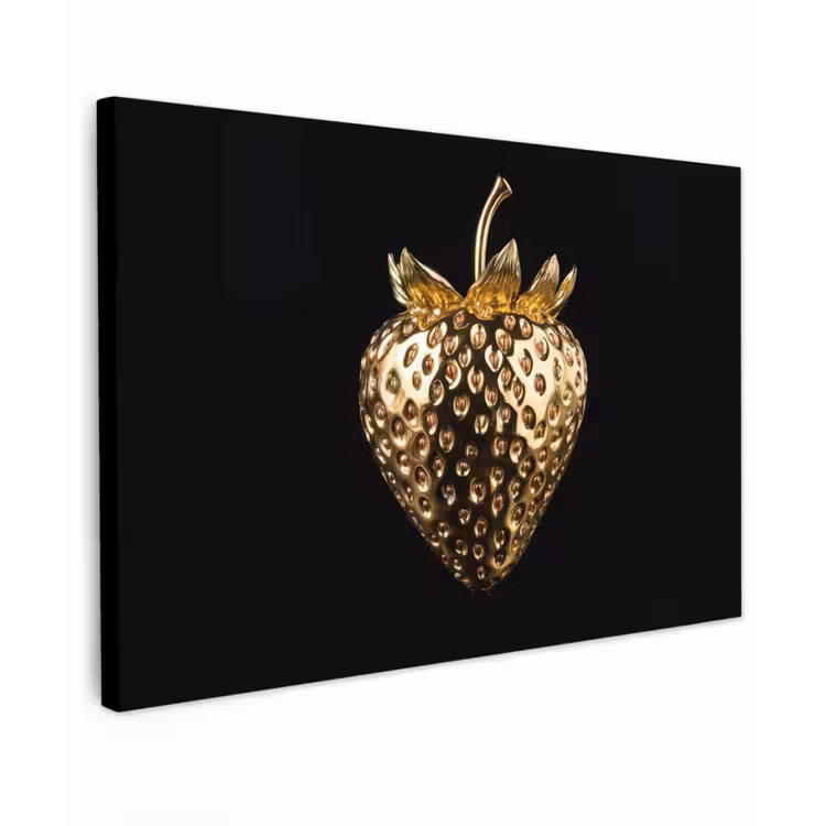 Aardbei - Goud - Zwart - Chrome canvas 2cm klein -z3d