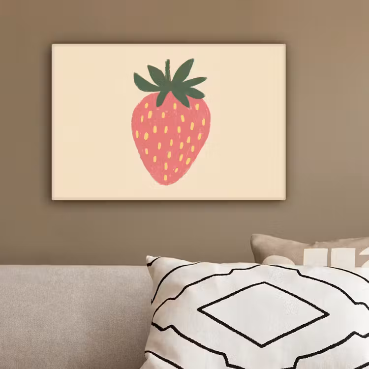 Aardbei - Minimalistisch - Rood - Fruit canvas 2cm klein -sfeer3