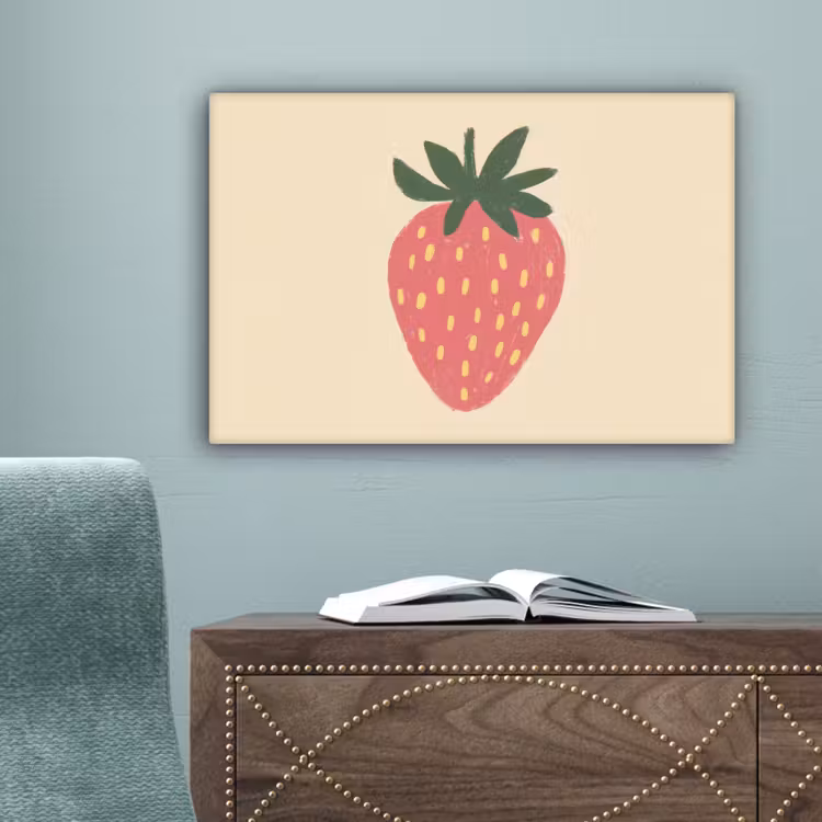 Aardbei - Minimalistisch - Rood - Fruit canvas 2cm klein -sfeer4