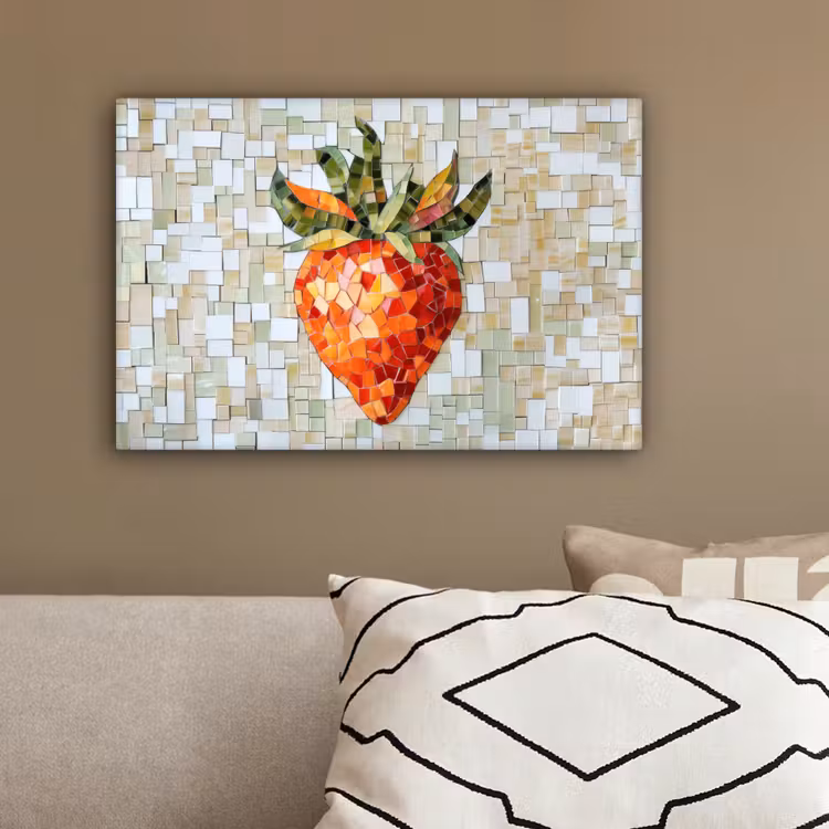 Aardbei - Rood - Mozaïek - Fruit canvas 2cm klein -sfeer3
