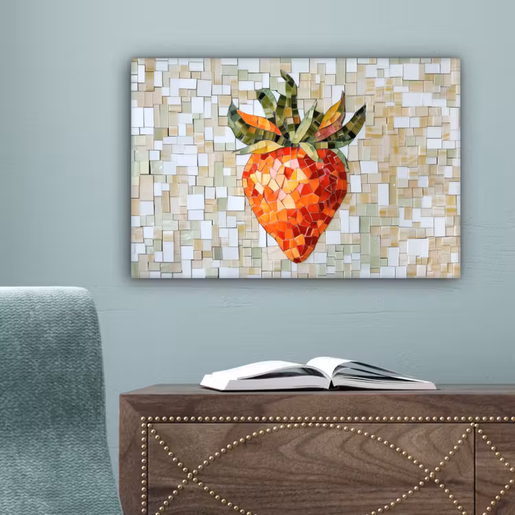 Aardbei - Rood - Mozaïek - Fruit canvas 2cm klein -sfeer4