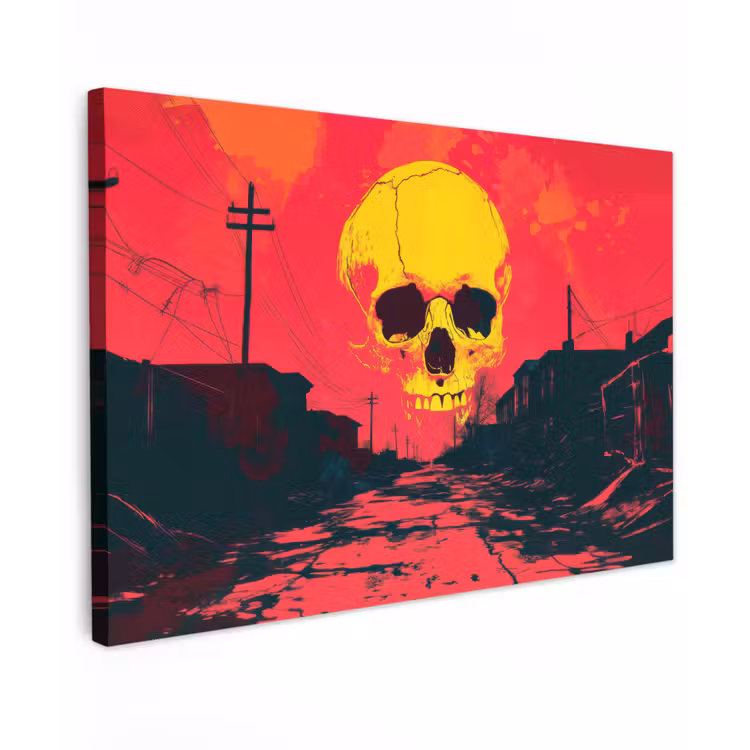 Straat - Verlaten - Schedel - Geel canvas 2cm klein -z3d