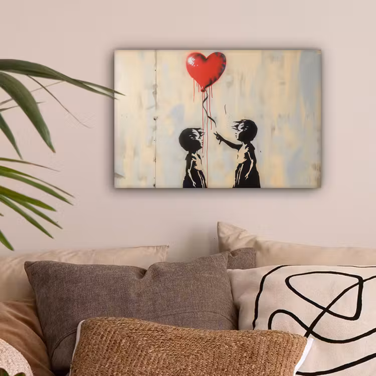 Street art - Banksy - Ballon - Graffiti - Retro canvas 2cm klein -sfeer1