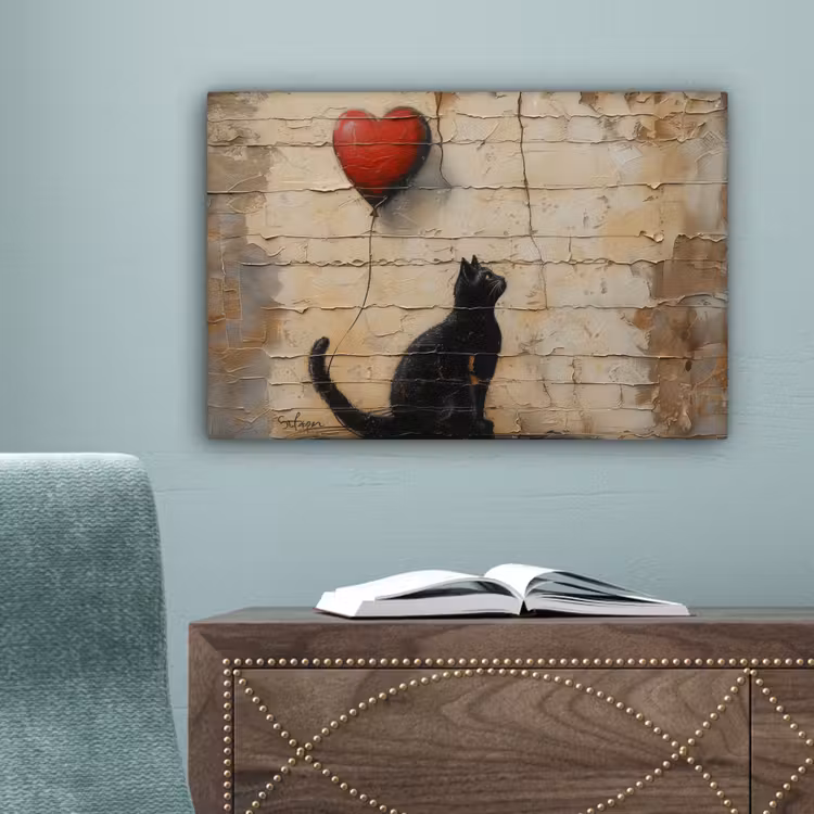Street art - Kat - Ballon - Graffiti - Banksy canvas 2cm klein -sfeer4