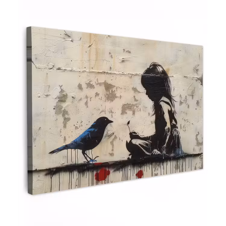 Street art - Meisje - Vogel - Graffiti - Banksy canvas 2cm klein -z3d