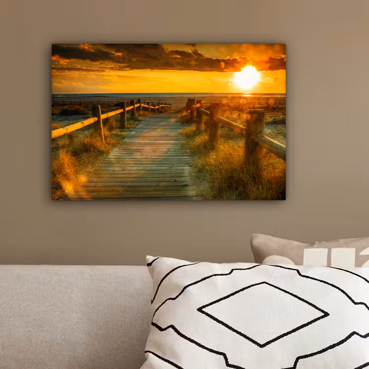 Zon - Strand - Duin - Horizon - Gras - Pad - Oranje canvas 2cm klein -sfeer3