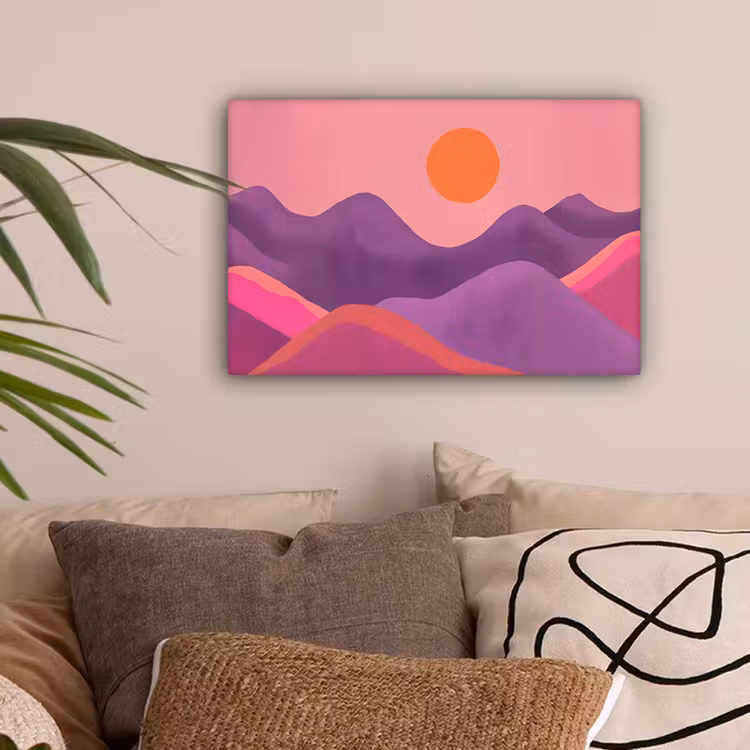 Zon - Heuvels - Paars - Abstract canvas 2cm klein -sfeer1